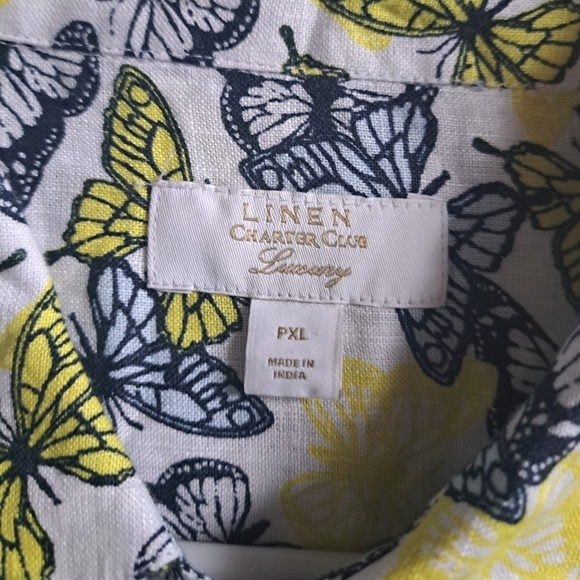 CHARTER CLUB Linen luxury BUTTERFLY blouse shirt long sleeve top Petite XL - Picture 5 of 6
